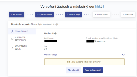 Následný certifikát