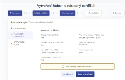 Následný certifikát