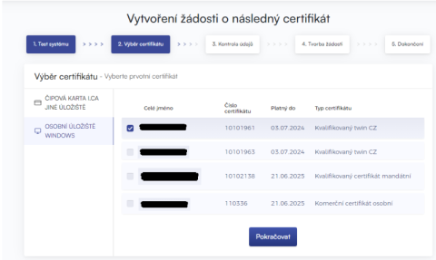 Následný certifikát