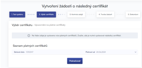 Následný certifikát