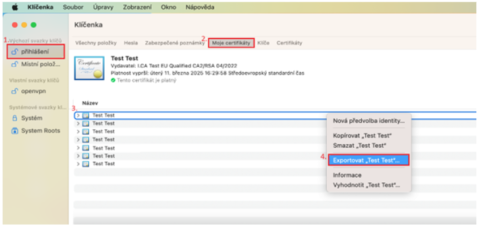 Záloha certifikátu OSX